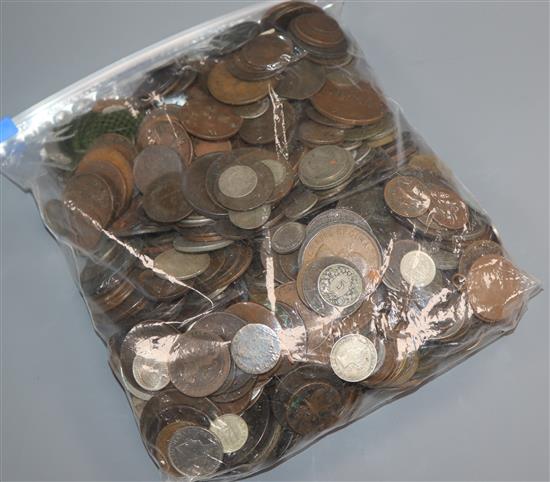 A collection of coinage including 19th century pennies and copper coins